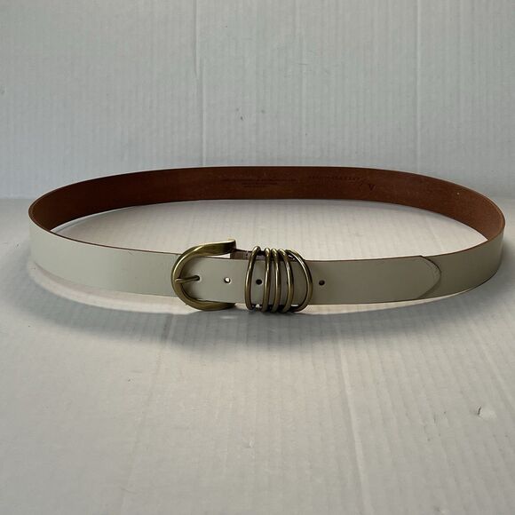 Anthropologie Multi-Keeper Brass Loops Cream Cow Leather Belt Plus Size 3XL - Picture 4 of 16